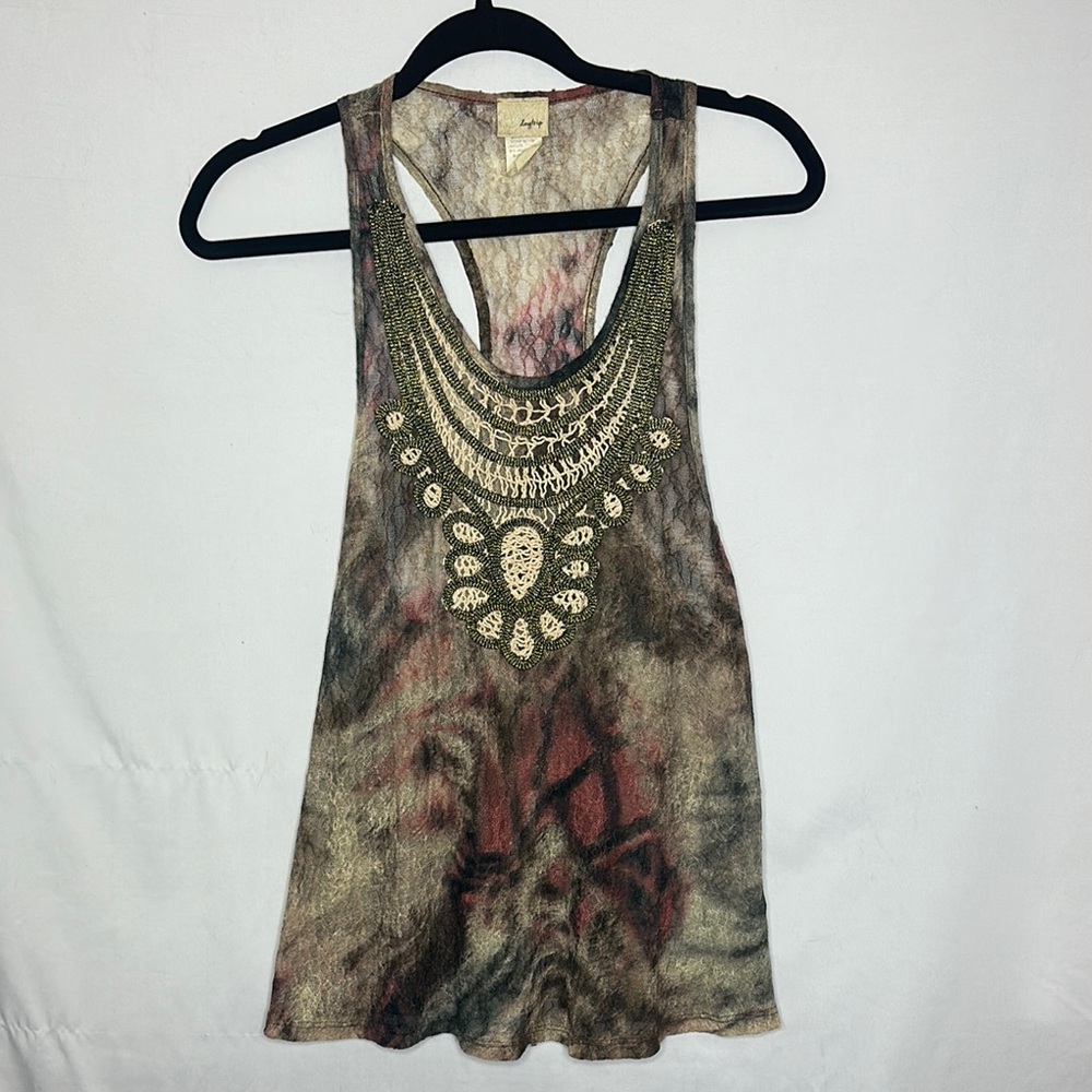 DAYTRIP | Y2K Lace Racerback Layering Tank Multicolor Embellished Size XS